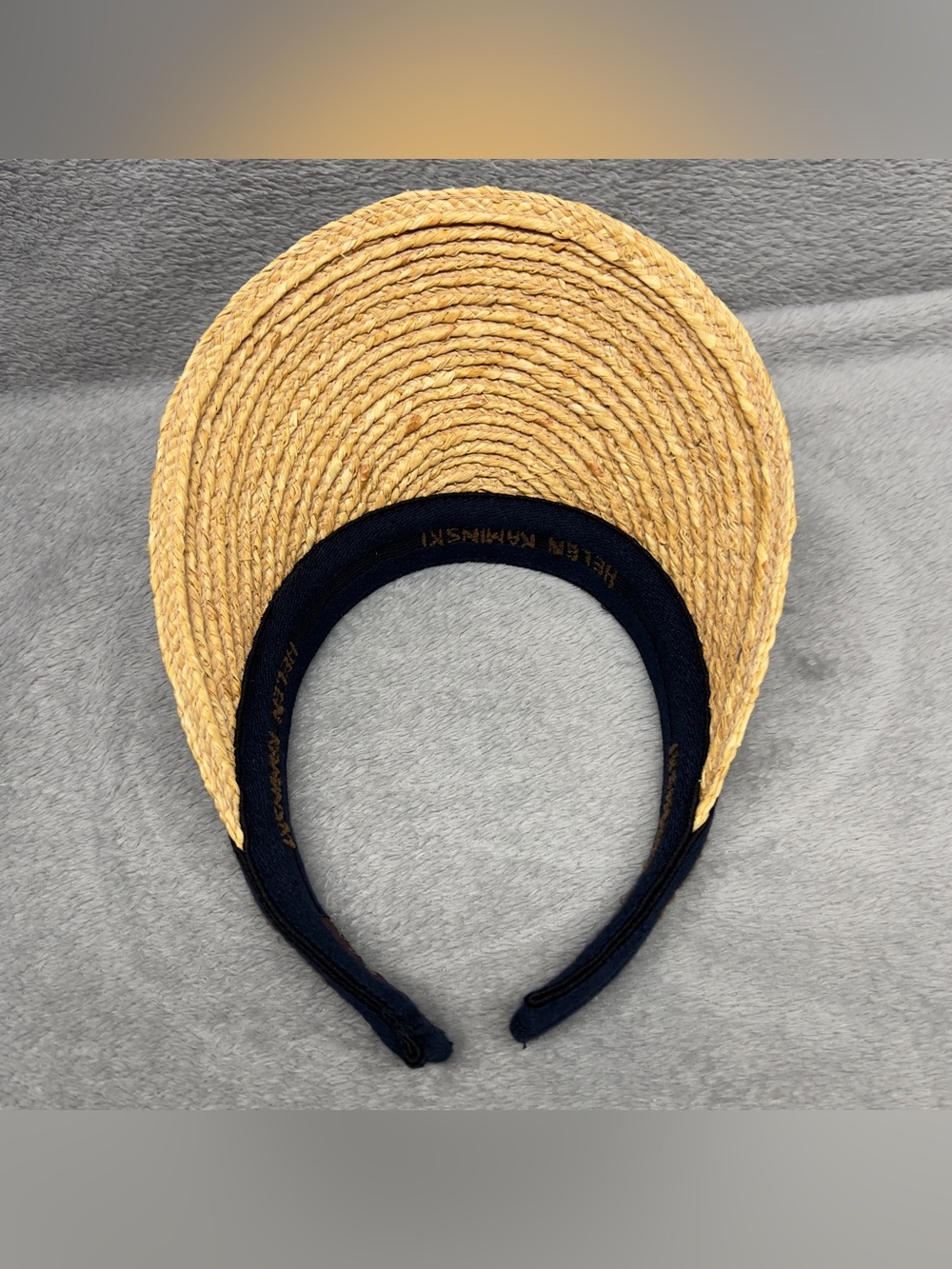 Helen Kaminski Bianca Logo Visor Natural Raffia Navy Slide-On One Size Hat - Picture 6 of 7